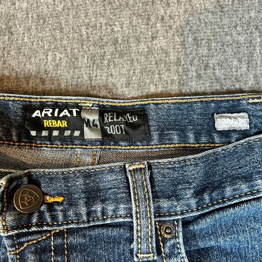 Ariat Rebar M4 Relaxed Boot Cut Jeans Mens 38x30 Fits 40x25 Hemmed Denim Work‎